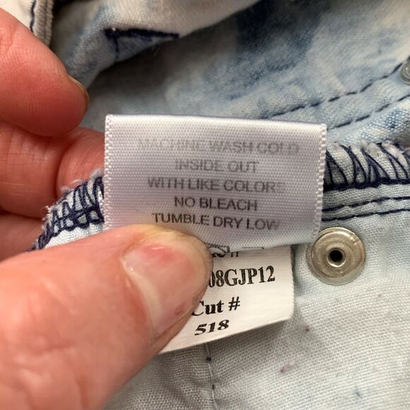 Denim Society 5 Tie Dye Jean Shorts Blue Cutoff Frayed Studded Bleached Mid Rise - Picture 5 of 6